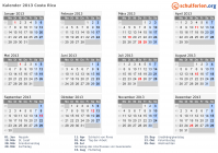 Kalender 2013 mit Ferien und Feiertagen Costa Rica