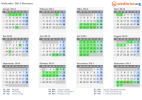 Kalender 2013 mit Ferien und Feiertagen Bremen