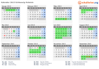 Kalender 2013 mit Ferien und Feiertagen Schleswig-Holstein
