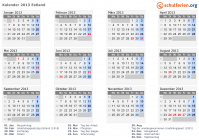 Kalender 2013 mit Ferien und Feiertagen Estland