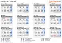 Kalender 2013 mit Ferien und Feiertagen Frankreich