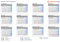 Kalender 2013 mit Ferien und Feiertagen Guatemala