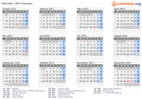 Kalender 2013 mit Ferien und Feiertagen Guyana