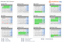 Kalender 2013 mit Ferien und Feiertagen Hessen