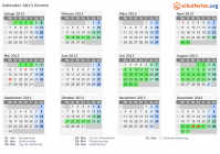 Kalender 2013 mit Ferien und Feiertagen Drente