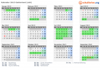 Kalender 2013 mit Ferien und Feiertagen Gelderland (süd)
