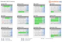 Kalender 2013 mit Ferien und Feiertagen Limburg