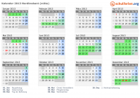 Kalender 2013 mit Ferien und Feiertagen Nordbrabant (mitte)