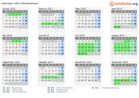 Kalender 2013 mit Ferien und Feiertagen Nordholland