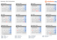 Kalender 2013 mit Ferien und Feiertagen Kolumbien