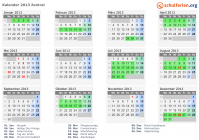 Kalender 2013 mit Ferien und Feiertagen Zentral