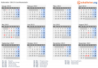 Kalender 2013 mit Ferien und Feiertagen Liechtenstein