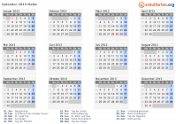 Kalender 2013 mit Ferien und Feiertagen Malta