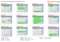 Kalender 2013 mit Ferien und Feiertagen Mecklenburg-Vorpommern