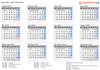 Kalender 2013 mit Ferien und Feiertagen Namibia