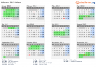 Kalender 2013 mit Ferien und Feiertagen Nelson