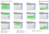 Kalender 2013 mit Ferien und Feiertagen Southland