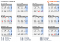 Kalender 2013 mit Ferien und Feiertagen Buskerud