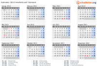 Kalender 2013 mit Ferien und Feiertagen Vestfold und Telemark