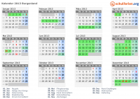 Kalender 2013 mit Ferien und Feiertagen Burgenland
