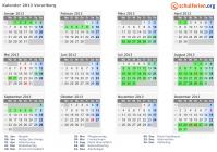 Kalender 2013 mit Ferien und Feiertagen Vorarlberg