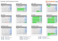 Kalender 2013 mit Ferien und Feiertagen Karpatenvorland