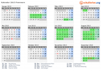 Kalender 2013 mit Ferien und Feiertagen Pommern