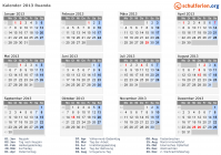 Kalender 2013 mit Ferien und Feiertagen Ruanda