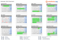 Kalender 2013 mit Ferien und Feiertagen Saarland