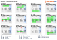 Kalender 2013 mit Ferien und Feiertagen Sachsen-Anhalt