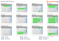 Kalender 2013 mit Ferien und Feiertagen Freiburg