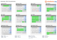Kalender 2013 mit Ferien und Feiertagen Graubünden
