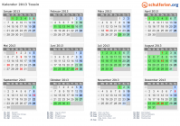 Kalender 2013 mit Ferien und Feiertagen Tessin