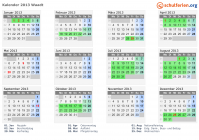 Kalender 2013 mit Ferien und Feiertagen Waadt