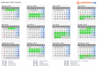 Kalender 2013 mit Ferien und Feiertagen Zürich