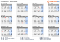 Kalender 2013 mit Ferien und Feiertagen Tadschikistan
