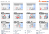 Kalender 2013 mit Ferien und Feiertagen USA