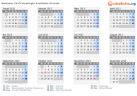 Kalender 2013 mit Ferien und Feiertagen Vereinigte Arabische Emirate