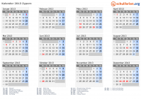Kalender 2013 mit Ferien und Feiertagen Zypern