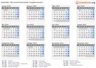 Kalender 2014 mit Ferien und Feiertagen Amerikanische Jungferninseln