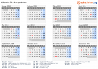 Kalender 2014 mit Ferien und Feiertagen Argentinien