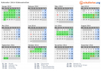 Kalender 2014 mit Ferien und Feiertagen Südaustralien