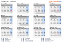 Kalender 2014 mit Ferien und Feiertagen Tasmanien