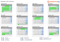 Kalender 2014 mit Ferien und Feiertagen Victoria