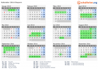 Kalender 2014 mit Ferien und Feiertagen Bayern