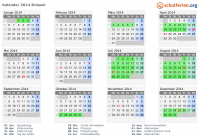 Kalender 2014 mit Ferien und Feiertagen Brüssel