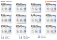 Kalender 2014 mit Ferien und Feiertagen Fanø