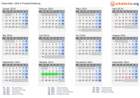 Kalender 2014 mit Ferien und Feiertagen Frederiksberg
