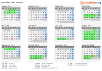 Kalender 2014 mit Ferien und Feiertagen Hessen