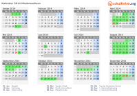 Kalender 2014 mit Ferien und Feiertagen Niedersachsen